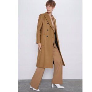 Zara - Long Mantego Wool Coat in Camel - M - 7947/744/756